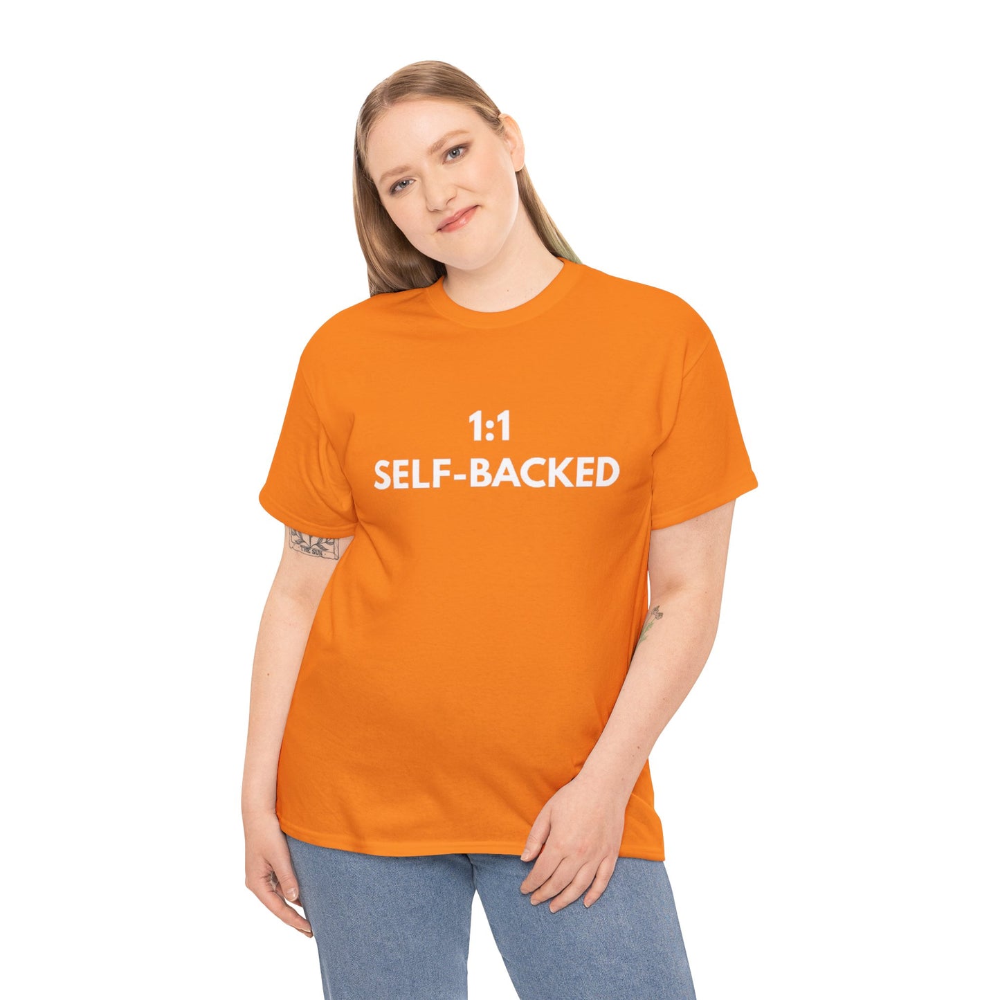 Unisex Heavy Cotton Tee with '1:1 SELF-BACKED' Design - Casual Wear, Gifts for Motivation, Self-Care, Everyday Comfort, Statement Tee