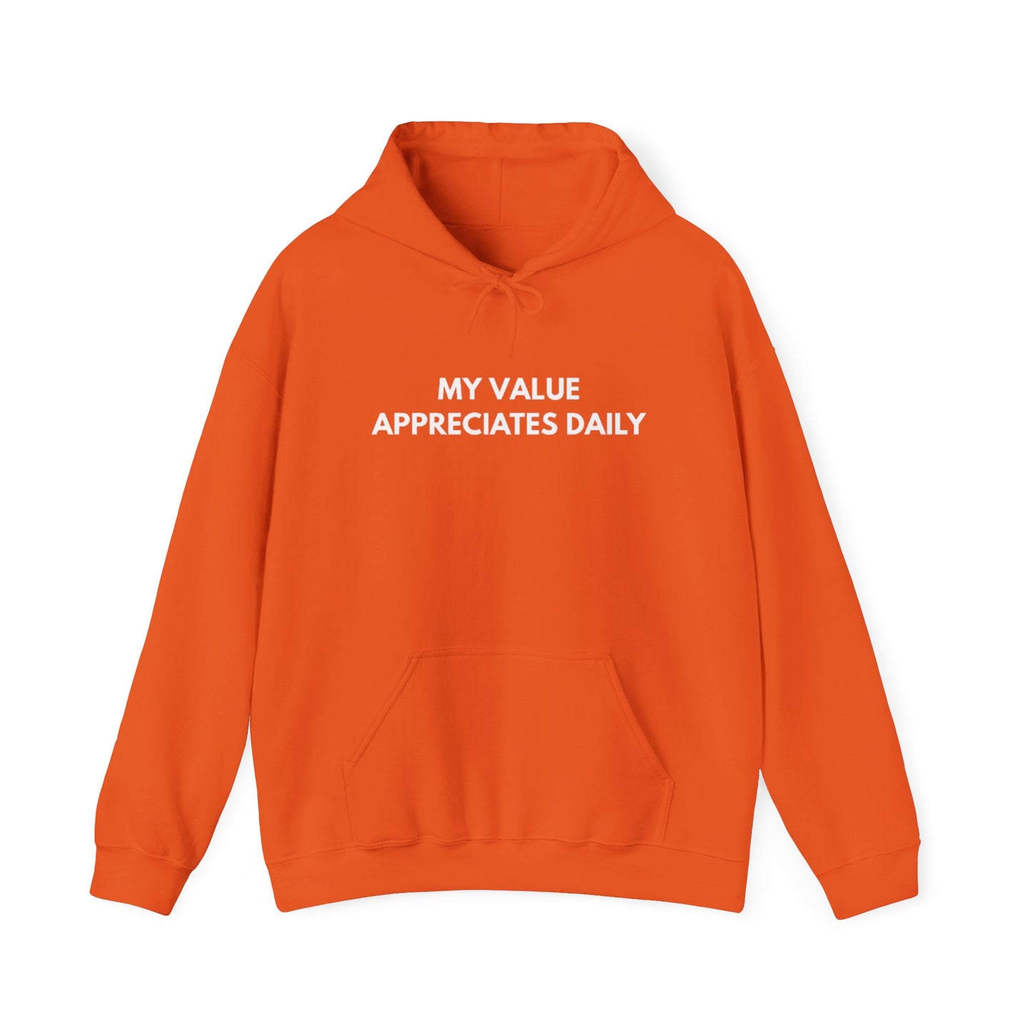 Motivational Hooded Sweatshirt - My Value Appreciates Daily, Cozy Hoodie, Inspirational Sweatshirt, Gift for Him/Her, Casual Wear