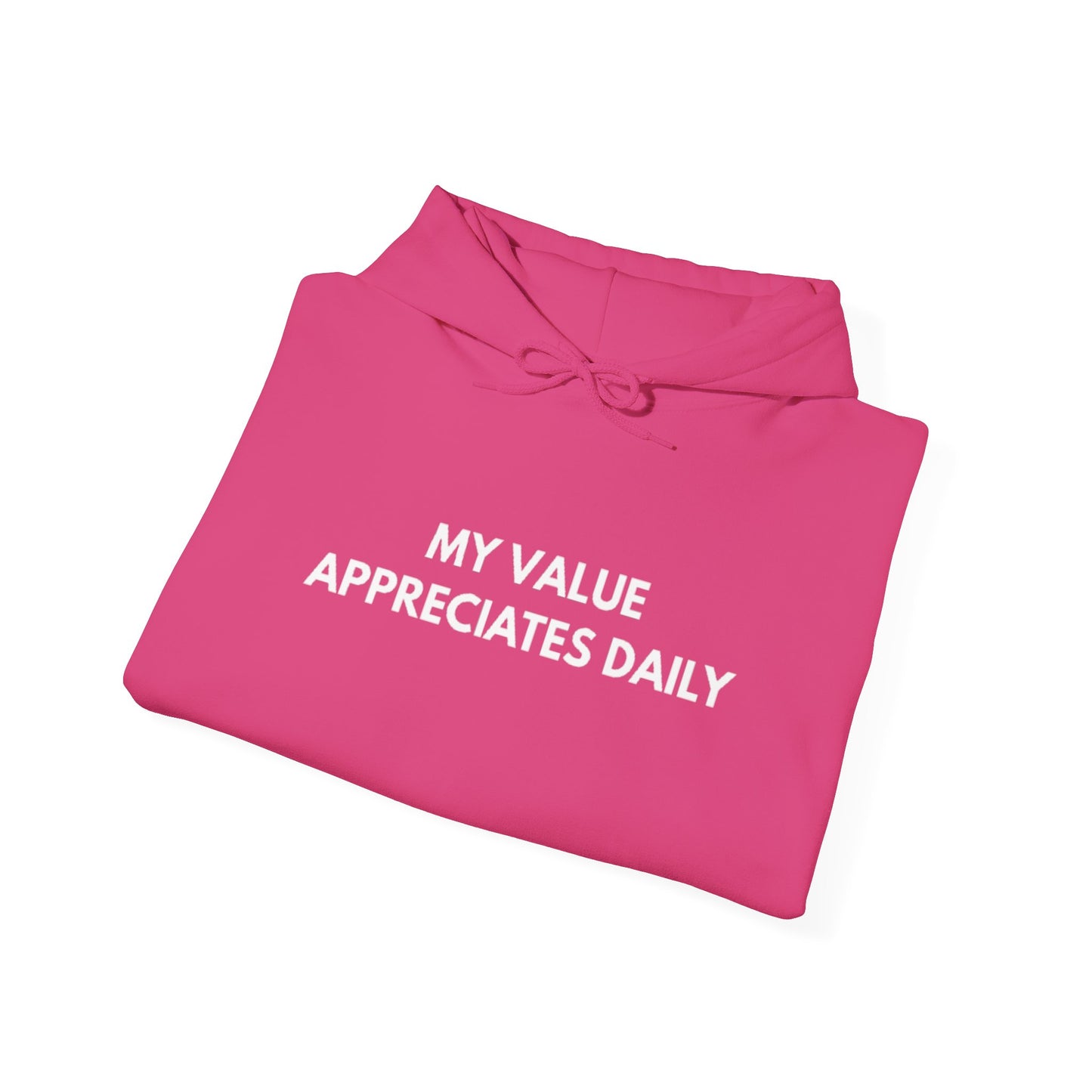 Motivational Hooded Sweatshirt - My Value Appreciates Daily, Cozy Hoodie, Inspirational Sweatshirt, Gift for Him/Her, Casual Wear
