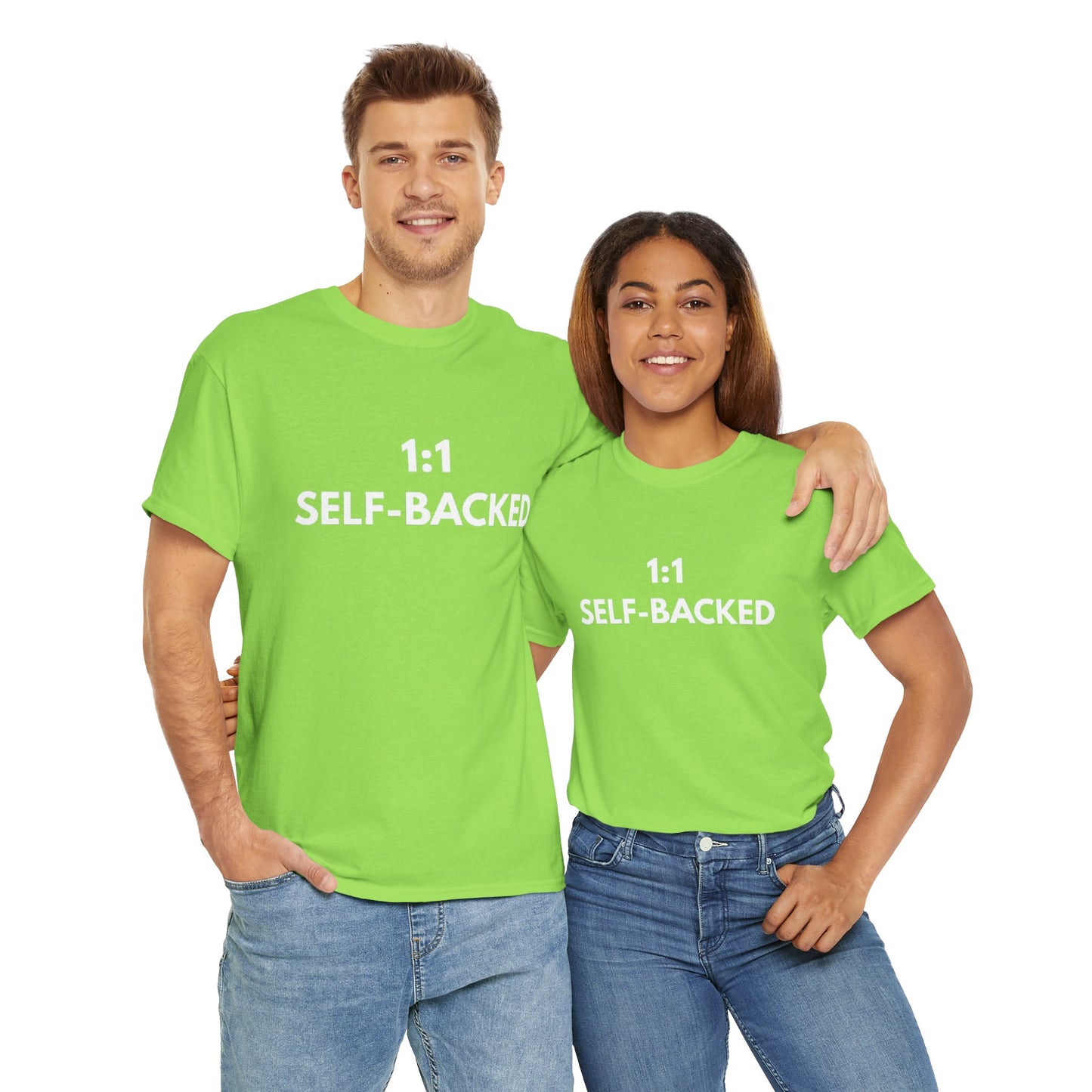 Unisex Heavy Cotton Tee with '1:1 SELF-BACKED' Design - Casual Wear, Gifts for Motivation, Self-Care, Everyday Comfort, Statement Tee