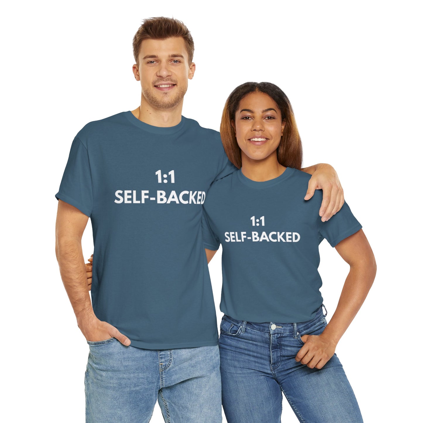 Unisex Heavy Cotton Tee with '1:1 SELF-BACKED' Design - Casual Wear, Gifts for Motivation, Self-Care, Everyday Comfort, Statement Tee