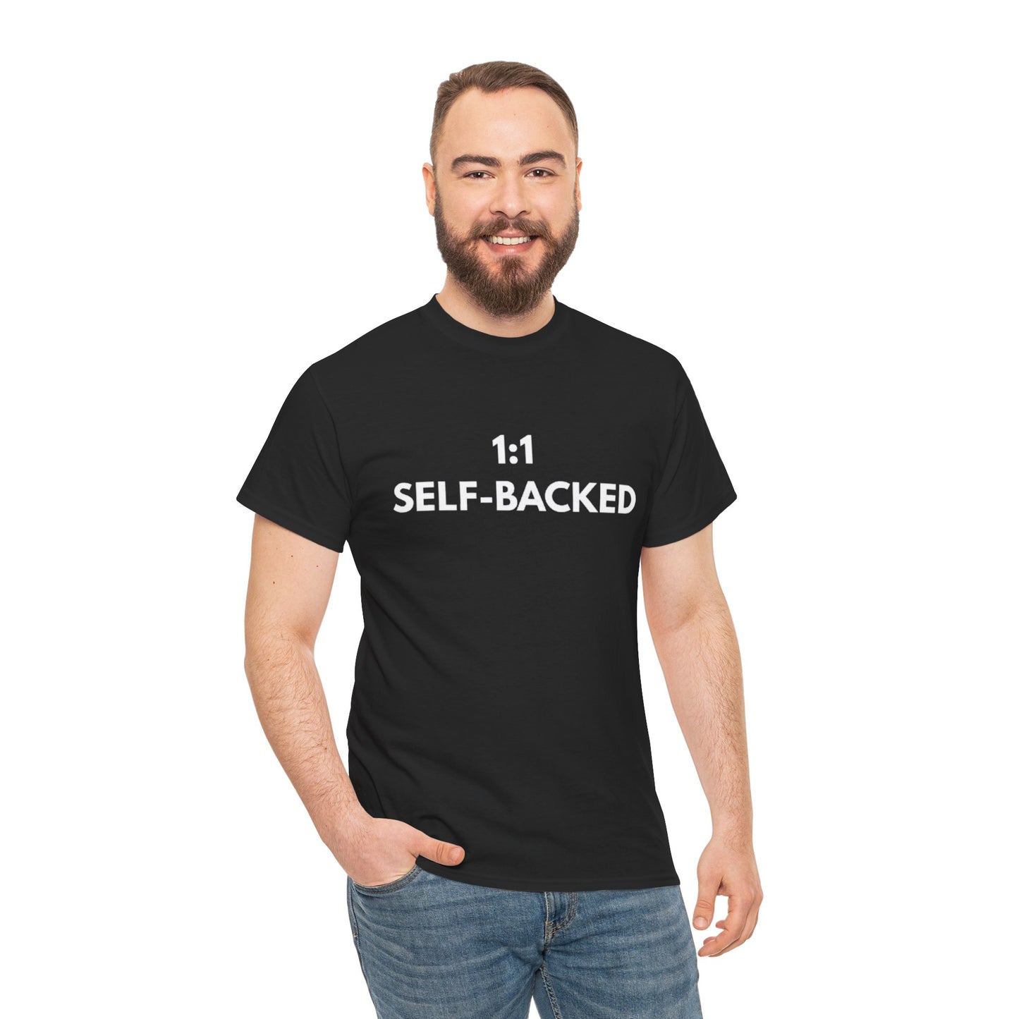 Unisex Heavy Cotton Tee with '1:1 SELF-BACKED' Design - Casual Wear, Gifts for Motivation, Self-Care, Everyday Comfort, Statement Tee