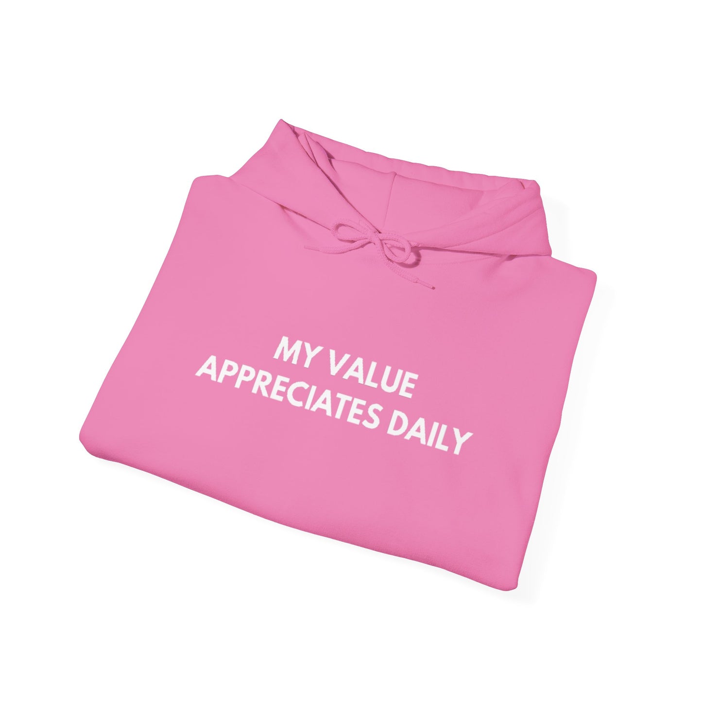 Motivational Hooded Sweatshirt - My Value Appreciates Daily, Cozy Hoodie, Inspirational Sweatshirt, Gift for Him/Her, Casual Wear