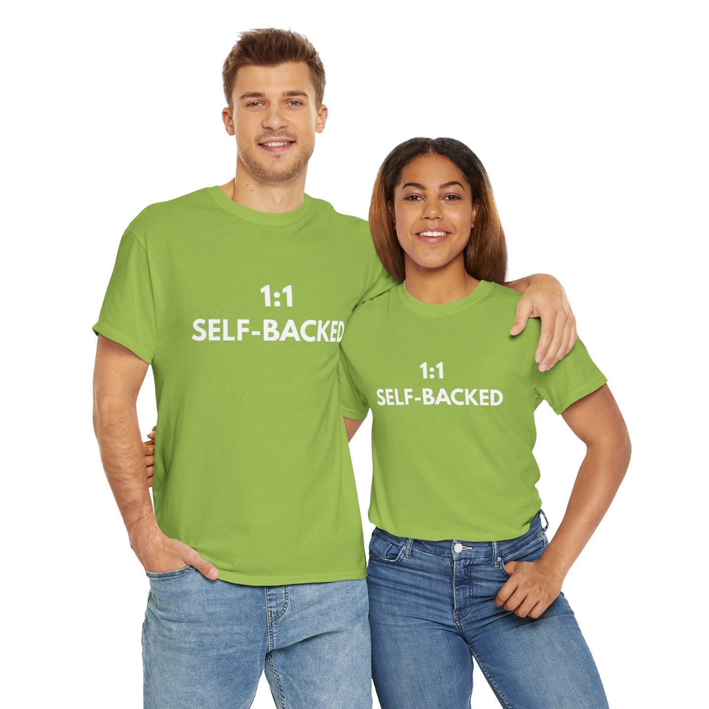 Unisex Heavy Cotton Tee with '1:1 SELF-BACKED' Design - Casual Wear, Gifts for Motivation, Self-Care, Everyday Comfort, Statement Tee