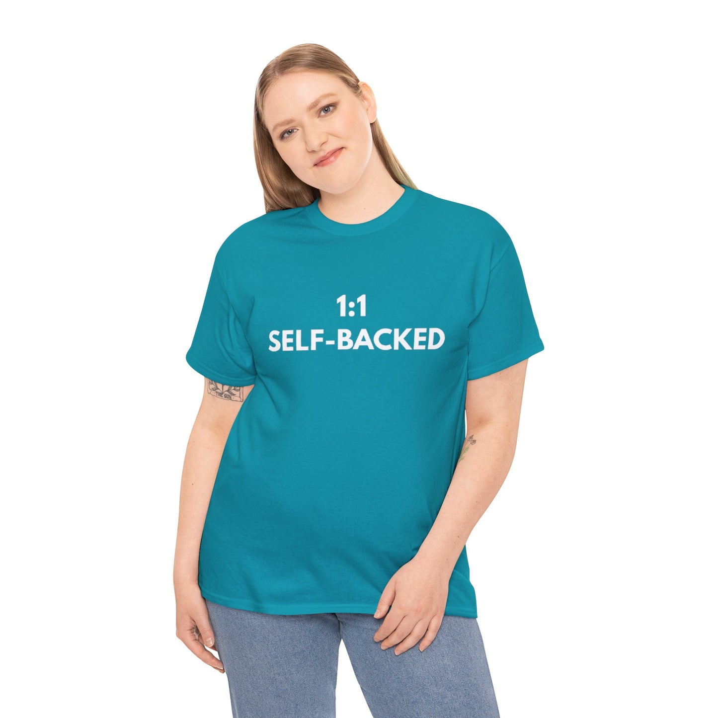 Unisex Heavy Cotton Tee with '1:1 SELF-BACKED' Design - Casual Wear, Gifts for Motivation, Self-Care, Everyday Comfort, Statement Tee