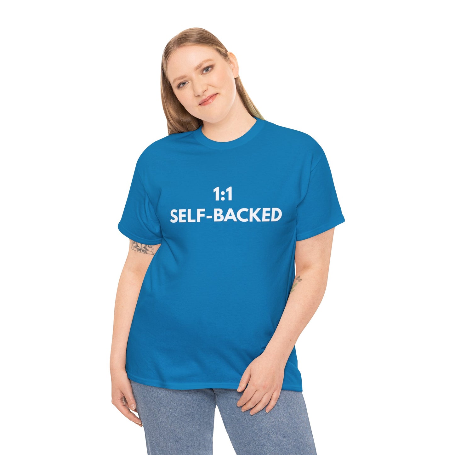 Unisex Heavy Cotton Tee with '1:1 SELF-BACKED' Design - Casual Wear, Gifts for Motivation, Self-Care, Everyday Comfort, Statement Tee