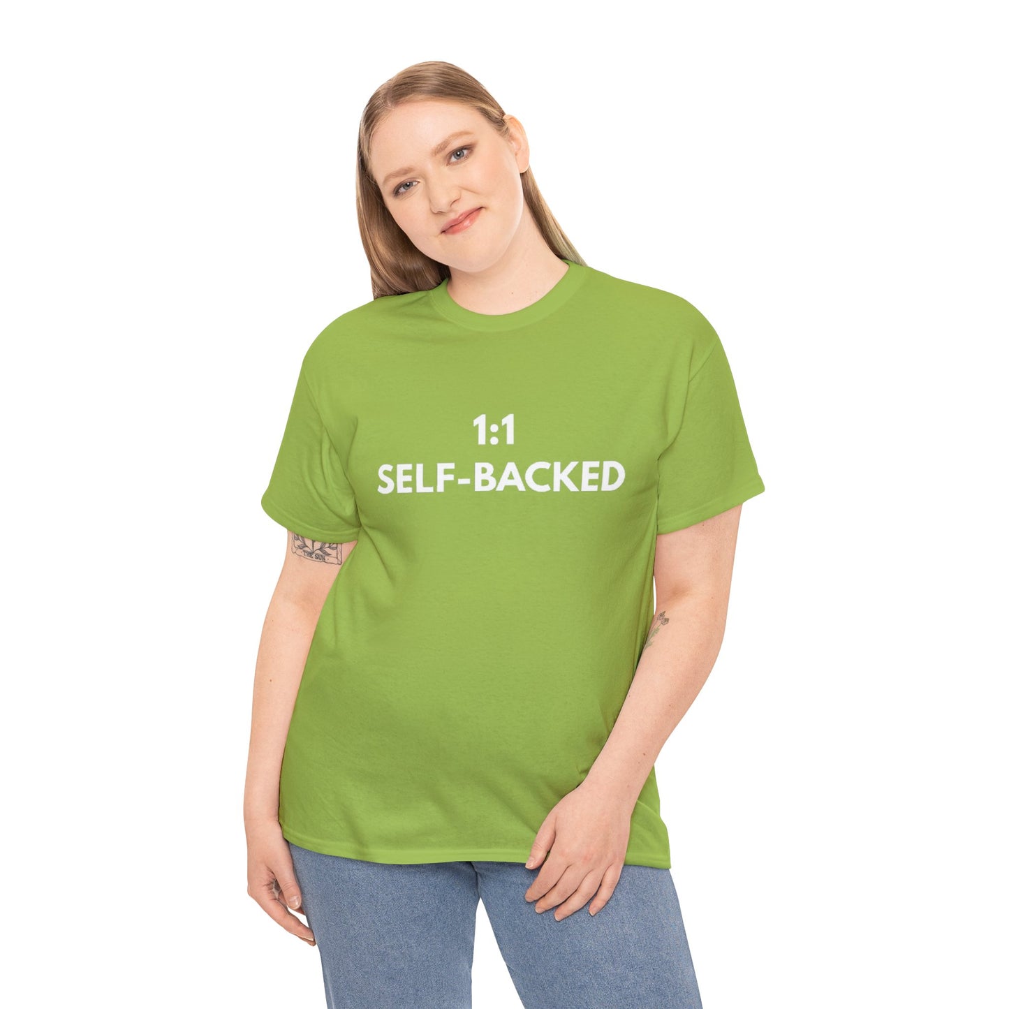 Unisex Heavy Cotton Tee with '1:1 SELF-BACKED' Design - Casual Wear, Gifts for Motivation, Self-Care, Everyday Comfort, Statement Tee