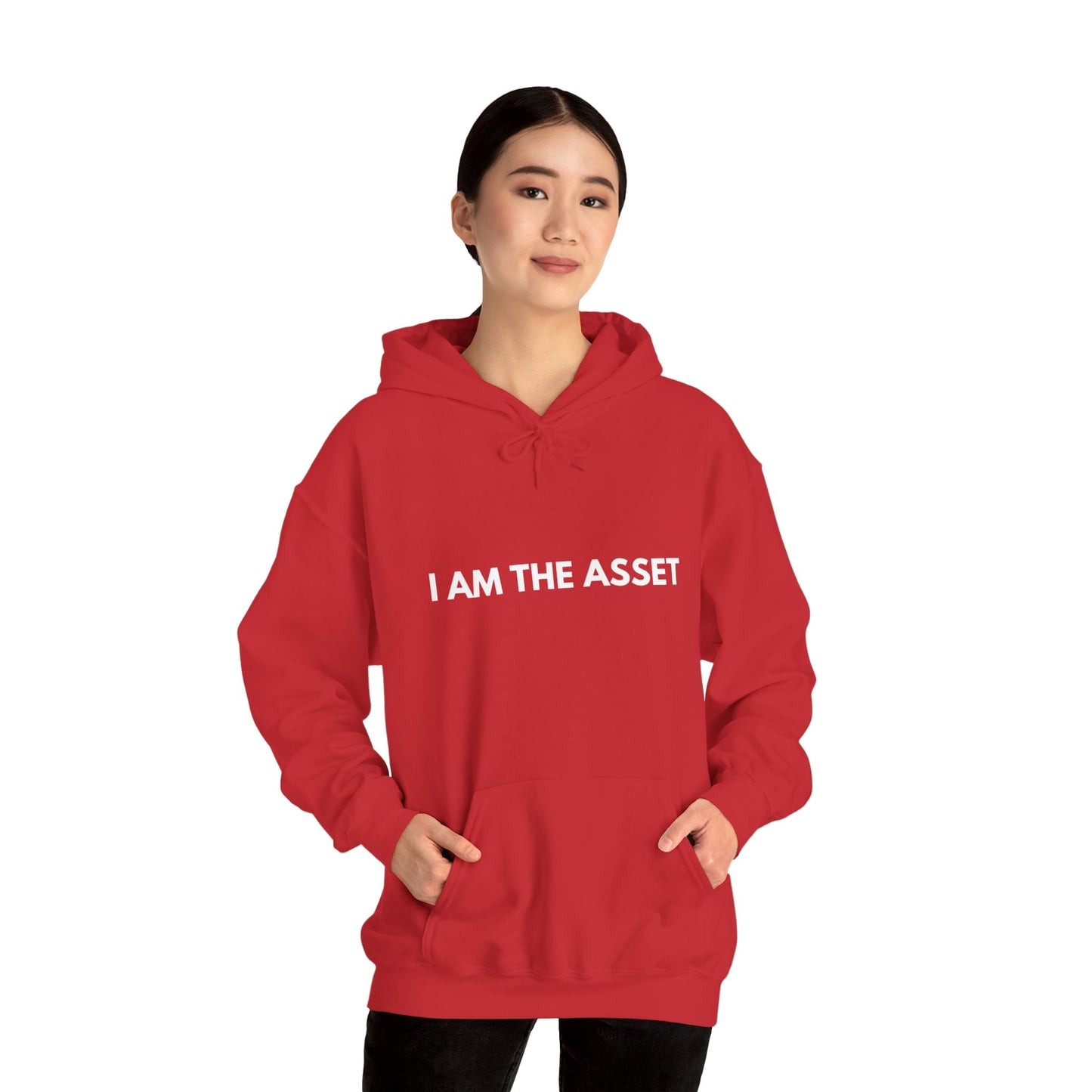 Unisex Heavy Blend Hoodie - "I AM THE ASSET" Cool Casual Sweatshirt, Gift for Entrepreneurs, Cozy Lounge Wear, Motivational Apparel, [...]