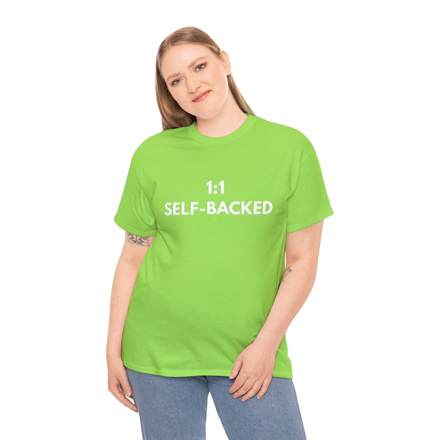 Unisex Heavy Cotton Tee with '1:1 SELF-BACKED' Design - Casual Wear, Gifts for Motivation, Self-Care, Everyday Comfort, Statement Tee
