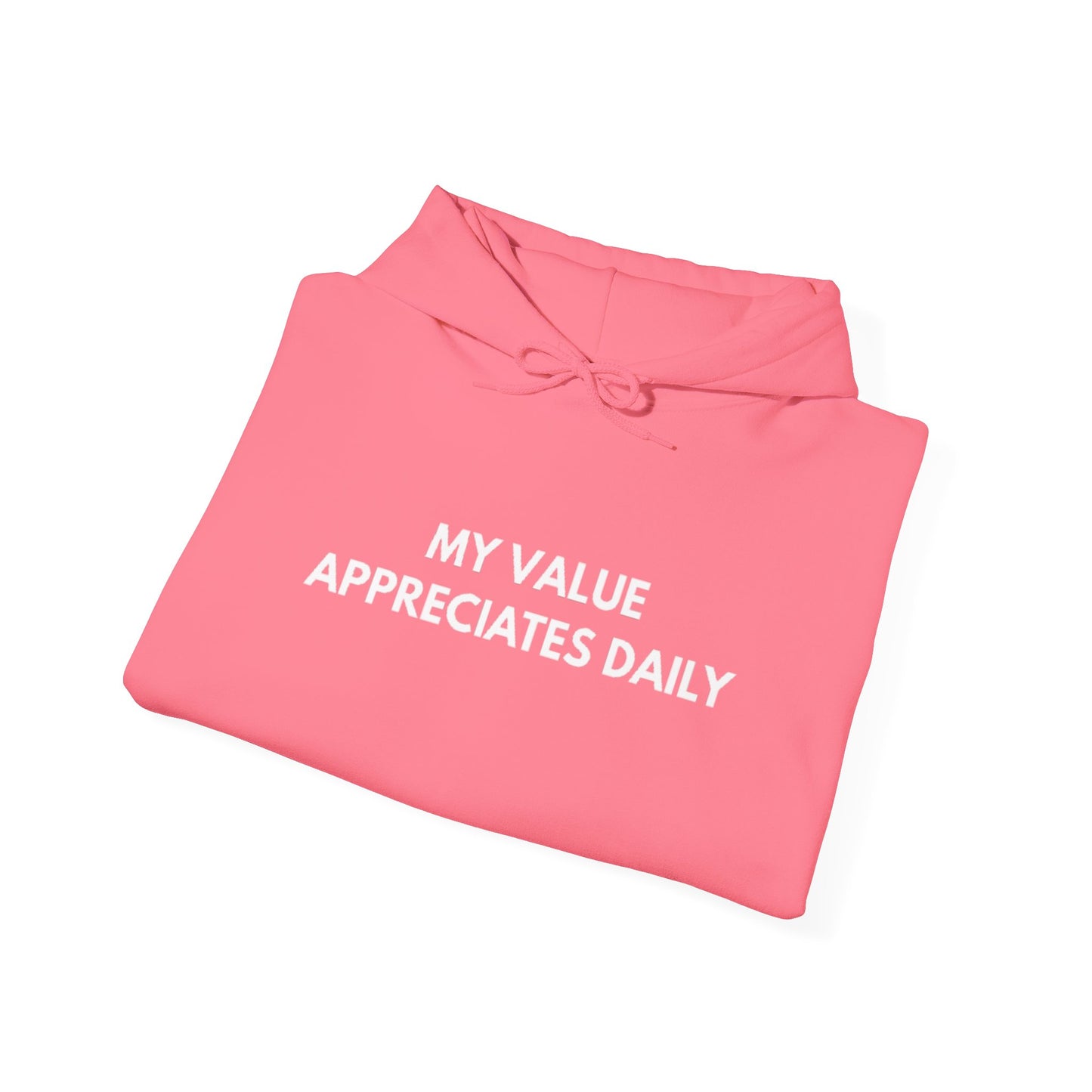 Motivational Hooded Sweatshirt - My Value Appreciates Daily, Cozy Hoodie, Inspirational Sweatshirt, Gift for Him/Her, Casual Wear