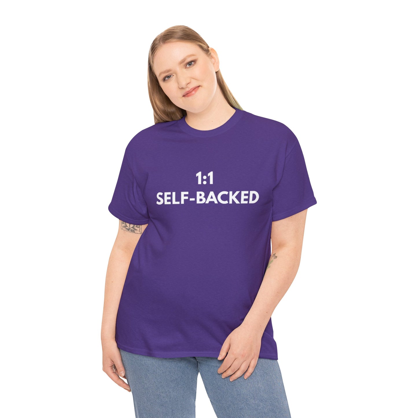 Unisex Heavy Cotton Tee with '1:1 SELF-BACKED' Design - Casual Wear, Gifts for Motivation, Self-Care, Everyday Comfort, Statement Tee