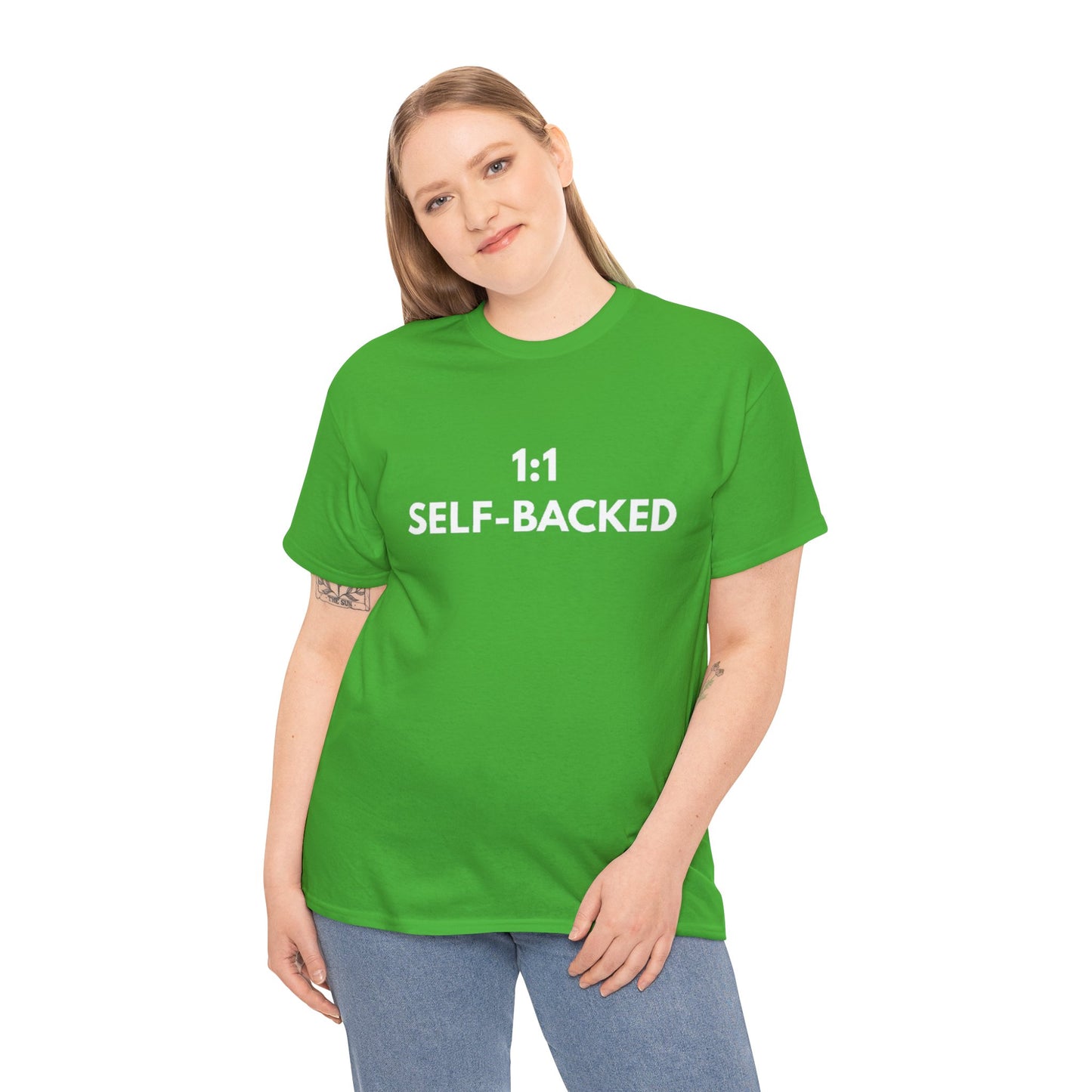 Unisex Heavy Cotton Tee with '1:1 SELF-BACKED' Design - Casual Wear, Gifts for Motivation, Self-Care, Everyday Comfort, Statement Tee