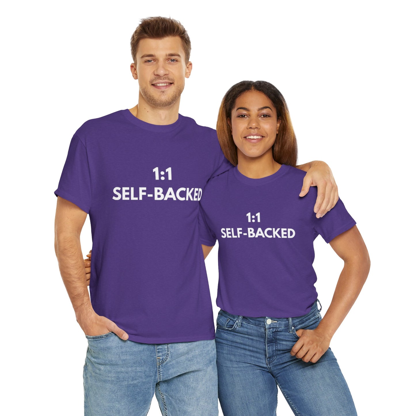 Unisex Heavy Cotton Tee with '1:1 SELF-BACKED' Design - Casual Wear, Gifts for Motivation, Self-Care, Everyday Comfort, Statement Tee