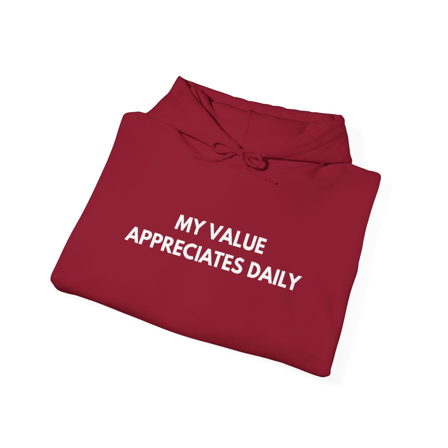 Motivational Hooded Sweatshirt - My Value Appreciates Daily, Cozy Hoodie, Inspirational Sweatshirt, Gift for Him/Her, Casual Wear
