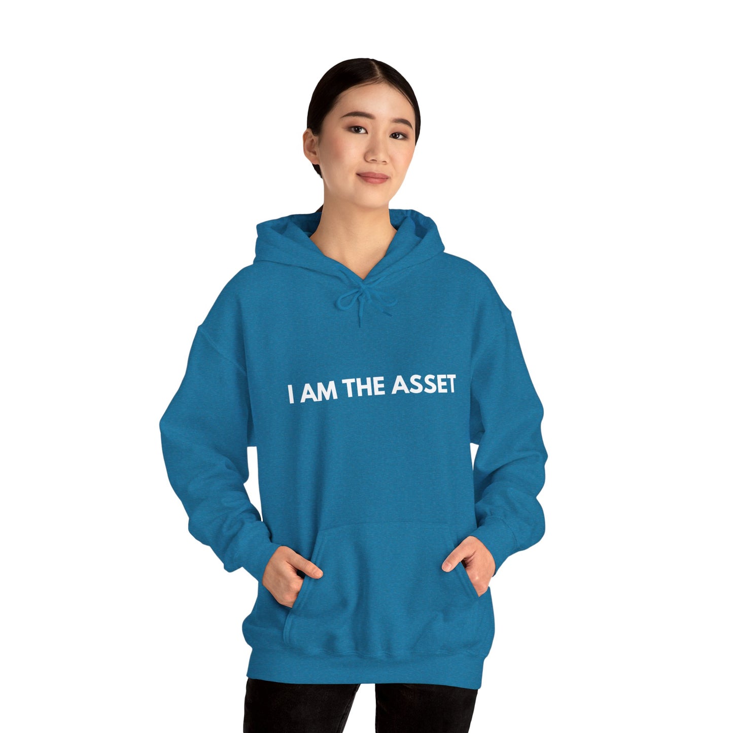 Unisex Heavy Blend Hoodie - "I AM THE ASSET" Cool Casual Sweatshirt, Gift for Entrepreneurs, Cozy Lounge Wear, Motivational Apparel, [...]